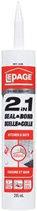 Lepage 2in1 Seal & Bond Sealant - Indoor Caulking for Kitchen, Bathroom Sink & Shower, Flexible & Water Resistant - 295 ml Cartridge, White, 1 Pack