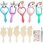 Fennoral 10 Pack Valentine's Day Gifts for Kids Wooden Mirror Craft Make You Own Unicorn Mirrors for Girls DIY Paint Wooden Hand Mirror Unicorn Craft for Art Activities Birthday Gifts