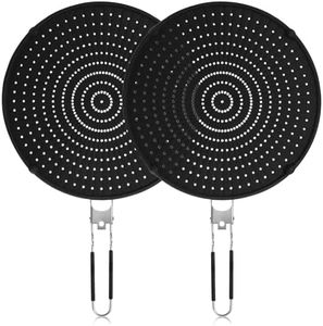 KFL 2 Pack 𝐒𝐢𝐥𝐢𝐜𝐨𝐧𝐞 𝐒𝐩𝐥𝐚𝐭𝐭𝐞𝐫 𝐒𝐜𝐫𝐞𝐞𝐧 for Frying Pan - 13 Inch Stainless Steel Grease Splatter Guard - Cover Oil Splash when Sizzling Bacon, Cooking Fried Chicken or Popcorn