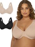 Fit For Me By Fruit of the Loom Women's Plus Size Cotton Unlined Underwire Bra-Pinch-Free Straps - Side and Back Smoothing, Sand/Black Hue, 40DD