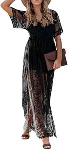 Women's Long Lace Kimono Cover Ups Tops Lightweight Summer Cardigan Dusters Sheer Boho Beach Plus Size Maxi 3XL Black