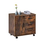 OFCASA Mobile File Cabinet with 3 Drawers 1 Door Office Filing Cabinet with Lockable Wheels Industrial Wood Storage Rolling Cabinet for Home Office 40 x 60 x 60cm