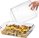 Rectangular Casserole Dish with Lid, 24x20x6cm 2L Lasagne Dishes for Oven, Glass Casserole for Two Person, Microwaveable, Oven Proof