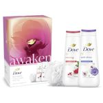 Dove Awaken Body Wash Collection Gift Set with a luxury shower puff skin care gifts for her 2 piece