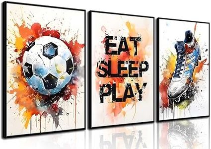 3Pcs Graffiti Soccer Wall Art Sport Graffiti Fine Art Soccer Shoes Posters Pictures Sports Gaming Canvas Prints Colorful Football Paintings for Bedroom Boys Room Teen Kids Playroom Wall Decor Unframed