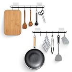 Hangerspace Utensil Rack Kitchen Utensil Holder Rail with 6 Hooks Space Saving No Drilling Wall Mounted Self Adhesive for Kitchen Bathroom Bedroom（Black）