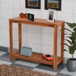 WOODESIGN Sheesham Wood Console Table for Living Room | Solid Wood Foyer Tables for Entryway | Wooden Side Entrance Table with Bottom Shelf Storage for Home & Office | Rosewood, Natural Finish