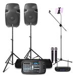 VONYX PSS302 Professional DJ Karaoke System with PA Speakers, Wireless Microphones, Mixer Amplifier and Tablet Stand