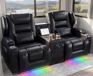 RV Loveseat Recliner Wall Hugger, Power Reclining Loveseat with Console, Lift-Up Table, USB, Outlet, 5 Pockets, Cup Holder, LED Light, RV Couch Sleeper Sofa RV Furniture for Travel Trailers Camper