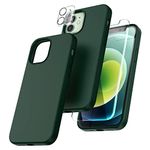 TOCOL [5 in 1 for iPhone 12 Case, for iPhone 12 Pro Case, with 2 Pack Screen Protector + 2 Pack Camera Lens Protector, Silicone Shockproof Phone Case [Anti-Scratch] [Drop Protection], Alpine Green