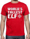 World's Tallest Elf Funny Sarcastic Humor Xmas Gift Holiday Fun Tee Men's Shirt (Red, X-Large)