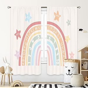 Cinbloo Kids Boho Rainbow Alphabet Curtains 42Wx63H Inch Rod Pocket ABC Numbers Nursery Playroom Classroom Decor Educational Learning Baby Girl Boy Child Toddler Bedroom Window Drapes Fabric 2 Panels