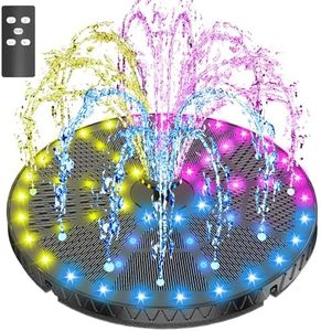 SZMP Remote Control Solar Fountain with Colorful 54 LED Lights, 2025 Upgrade 6W Solar Bird Bath Fountains with 4000mAh Battery, Solar Water Fountain Pump with 7 Nozzles for Garden Decor
