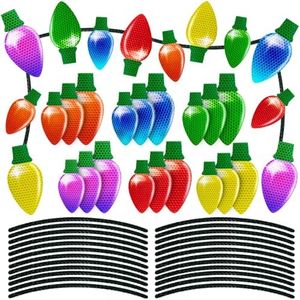 90PCS Christmas Car Refrigerator Decorations - 42 Reflective Bulb Light Shaped Magnets 48 Magnetic Wires Ornaments Set Xmas Holiday Cute Decor