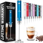 Zulay Kitchen Lux Rechargeable Milk Frother Handheld - Powerful 2-Speed Motor, Fully Waterproof, 2000mAh Battery - Drink Mixer For Latte, Cappuccino, Matcha, Protein Powder - Metallic Blue