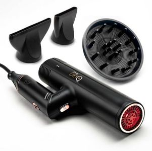 Skin Research Institute DryQ “Smart” Hair Dryer - Super Lightweight, Foldable - Powerful, Quiet Motor - Infrared and Ionic Technology - 3 Magnetic Attachments - Heat Control with Locking Switch