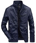 chouyatou Men's Classic Slim Full-Zip Faux Leather Jacket Windproof Windbreaker, 02navy, Large