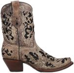 Corral Boots Womens Glitter Tooled-Inlay & Crystals Sequins Snip Toe Casual Boots Ankle Mid Heel 2-3" - Brown - Size 9 M