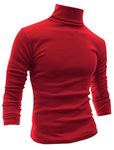 sourcing map Men's Turtleneck Top Slim Fit Long Sleeve Pullover Turtle Neck Shirt Red S