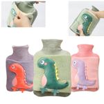 MHwan Hot Water Bottle, 2L Cute Dinosaur Hot Water Bottle, Thickened Super Furry Fluffy Aldult Kids Hot Water Bottle with Cover, Explosion-Proof and Leak-Proof, Can be Used to Relieve Body Pain