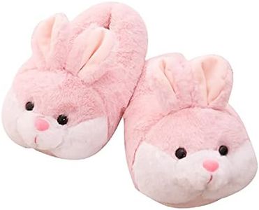 HANDKEI Women's Bunny Slippers Gifts Funny Animal Slippers Bunny Indoor Plush Slippers, Pink, 10-13 Women/10-13 Men