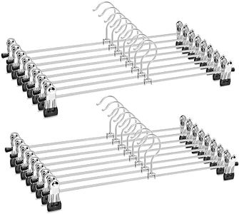Amber Home 40cm Extra Long Chrome Metal Trousers Hangers 20pcs, Extended Silver Metal Skirt Hanger for Slacks Pants Jeans Bottoms with Non-slip Adjustable Clips