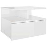 vidaXL Floating Nightstand Home Interior Bedroom Furniture Wall-mounted Bedside Table Cabinet Floating Shelf High Gloss White Engineered Wood