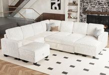 Belffin Oversized Sofa Bed Modular Sectional Sleeper Sofa with Pull Out Bed L Shaped Couch with Storage Chaise White Couch