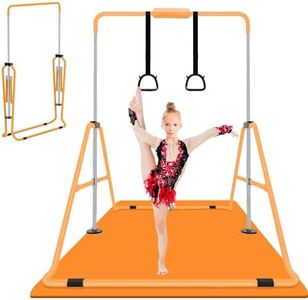 ZUETK Expandable Gymnastics Bar with Mat for Kids, Adjustable Height Junior Training Kip Bar, Folding Gymnastic Horizontal Bars Monkey Bar, Home Gym Equipment for Kid Gymnasts, Child, Girl, Boy