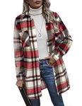 Hotouch Plaid Jackets for Women Plus Size Long Shackets Ladies Long Sleeve Winter Coats Relaxed Fit Comfy Overcoat Shirt (Red XXXL)