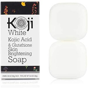 Koji White Kojic Acid & Glutathione Skin Brightening Soap for Body & Face Exfoliating, Hydrating, and Cleansing Bar for Dark Spots - SLS-Free, Paraben-Free, Vegan Soap, 80g (2 Bars)