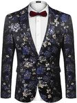 COOFANDY Mens Floral Tuxedo Jackets Slim Fit Suit Blazer Jacket for Dinner Prom Wedding Blue