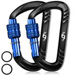 Rhino Produxs 12kN (2697 lbs) Heavy Duty Lightweight Locking Carabiner Clips with keyrings - Excellent for Securing Pets, Outdoor, Camping, Hiking, Hammock, Dog Leash Harness, Keychains, Water Bottle