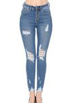 WAX JEAN Women's 'Butt I Love You' High Rise Push Up Jeans - Vintage-Inspired Exposed Button Skinny Denim, Medium Denim, 0