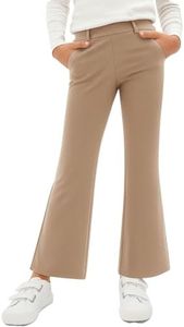 CharmWM Girls School Uniform Pants Elastic High Waisted Flare Dress Pants Bell Bottoms Dark Khaki