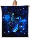 Galaxy Dragon Sherpa Blanket Chic Outer Space Starry Sky Fleece Throw Blanket Jungle Animals Dragon Fuzzy Blanket for Bed Soft Couch Children Bedroom Decor Blue Black Plush Blanket Throw 50"x60"