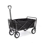 Mac Sports 150 Pound Collapsible Folding Heavy Duty Steel Frame Outdoor Camping Garden Utility Wagon with Adjustable Handle Lock, Black