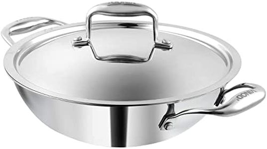 Vinod Platinum Induction Stainless Steel Tri Ply Extra DEEP Kadai Wok Saucepan | Size :- 18cms Extra Deep Kadai with Stainless Steel Lid - 1.1 LTR