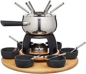 Artesà Fondue Set with Lazy Susan Turntable, Stainless Steel Fondue Pot with Burner, Dip Pots and Utensils, 22 Piece Set, Black