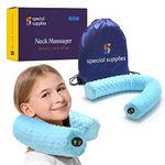 Special Supplies Sensory Vibrating Neck Pillow for Kids and Adults Plush Velvet Soft Cover with Textured Therapy Stimulation, Mind and Body Calming Relaxation - Blue