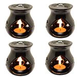 KC Kullicraft Black Ceramic Aroma Diffuser Oil Burner Clay Lamp Wax Warmer Tea Light Holder for Home Décor (Free 1 Candle Tea Light) - Pack of 4