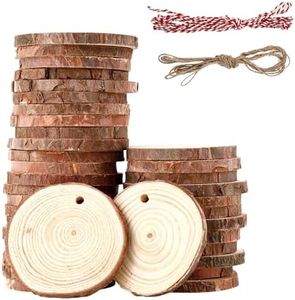 40 piezas Rodajas de madera,Con dos hilos de algodón Rodajas madera,Madera manualidades,Maderas para manualidades,Manualidades con agujeros Troncos madera decoracion,Adecuado para muchas ocasiones