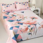 Story@Home Bedsheet for King Size Bed Digital Printing 300TC Satin Finish with 2 Pillow Covers, 250 cm X 270 cm, Baby Pink & White, Geometric | Bedsheet for Double Bed| Perfect for Home Decor