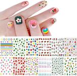 Nail Stickers for Women and Little Girls - 12 Sheets 3D Self-adhesive DIY Nail Art Decoration Set Including Flowers Leaves Animals Plants Fruits Nail Decals for Woman Kids Girls