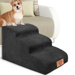 MASTERTOP Dog Stairs, 3-Steps High Density Foam Dog Steps, Dog Ramp with Removable Cover, 60 x 40 x 40cm Non-Slip Pet Stairs for Indoor Sofa Couch Bed - Black