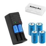 AMENKER Rechargeable 3.7V 14250 Battery with Charger, 4 Pack Lithium Ion 1/2 AA Size Batteries Can Replace 3.6 Volt LS 14250, ER14250, 3v CR14250 Battery for Laser (Charger + 4pcs Battery)