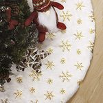 GIGALUMI 48 Inches Christmas Tree Skirt, Christmas Tree Mat White and Gold, Snowy White Faux Fur Tree Skirt for Xmas Holiday Home Party Decorations Ornaments (White/Gold)