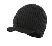 Home Prefer Men's Winter Hat Thick Knit Beanie Cap with Visor Newsboy Beanie Hat, B-black, One Size