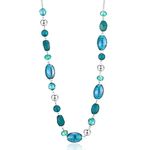 FULU AUTUMN Long Silver Beaded Necklace for Women Chain Necklace with Shell Crystal Pearl Beads Fashion Jewellery Gifts for Girlfriends(10-Sea green)