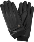 Touchscreen Leather Glove Men - Warm Winter Driving Full Finger Fleece Lining, Black, L